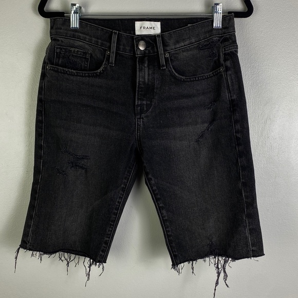 NEW FRAME BLACK DISTRESSED CUT-OFF SHORTS - Picture 2 of 6